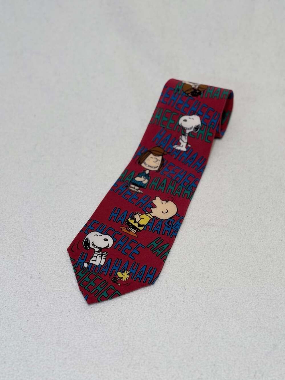 Peanuts Gang Laughing Fit Red Silk Necktie Kitschcore Vintage Grandpacore